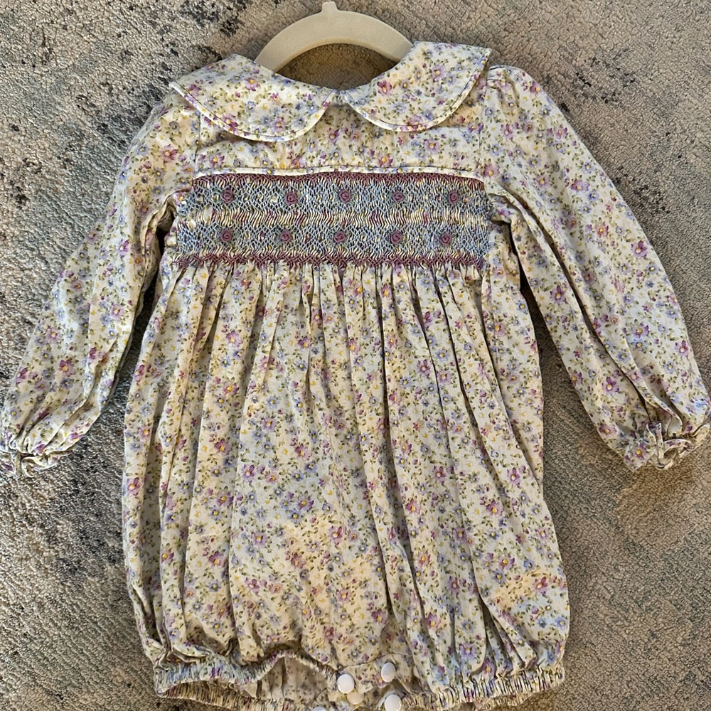 Floral Baby Romper with Peter Pan Collar